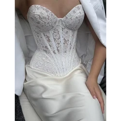 Steel Bone White Lace Corset V-Neck Top Sexy Sheer Bustier Tops for Women Pure Color Corset Waist Shapewear Lingerie Overbust