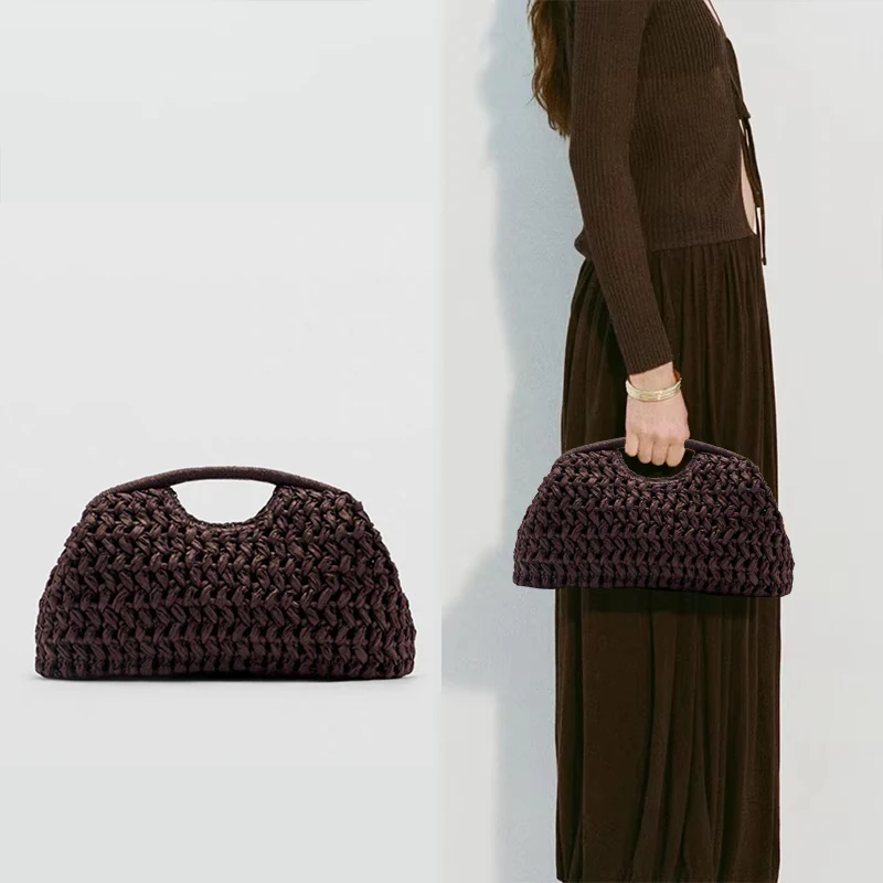 

Spain Natural Fiber Clutch Bag Beach Woven Straw Bag Casual Holiday Clutch Bag Solid Color Shell Bag Purse Elegant Lady Clip Bag