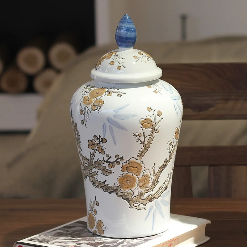 Embossed Plum Blossom Ceramic Storage Jar Enamel Large-capacity Tea Caddy Porcelain Sealed Flower Arrangement Vase Crafts