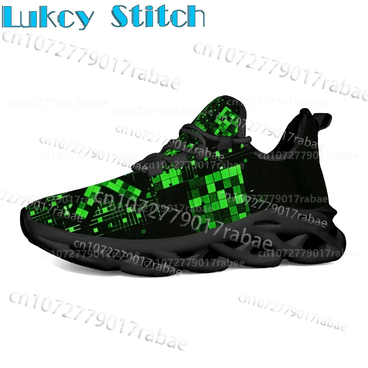 Cyberpunk Green Pixel Grid Print Unisex Sneakers Fashion Wave Blade Sole Casual Walking Children Footwear for Boys Girls