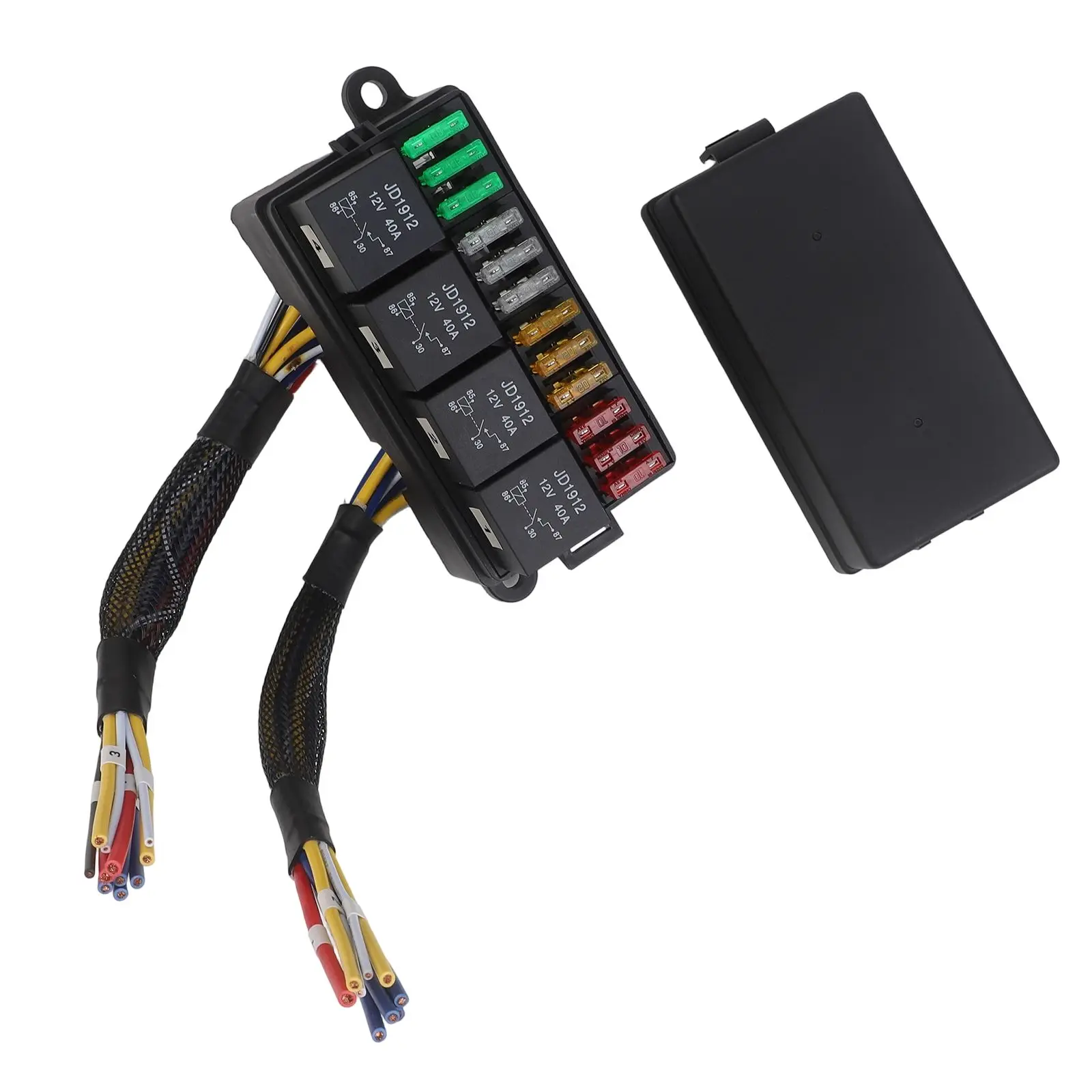 

12V Fuse Relay Box with 4 Relays and 12 ATCATO Fuses Prewired Compact Design for Automotive Electrical Circuits