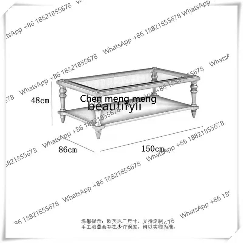 cc182R European neoclassical coffee table French engraving edge table model room solid wood glass coffee table R