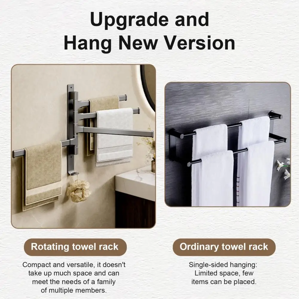 180° Rotatable Swivel Towel Bar Wall Mount Self Adhesive Bathroom Towel Rack Holder With Hook Bar Towel Hanger