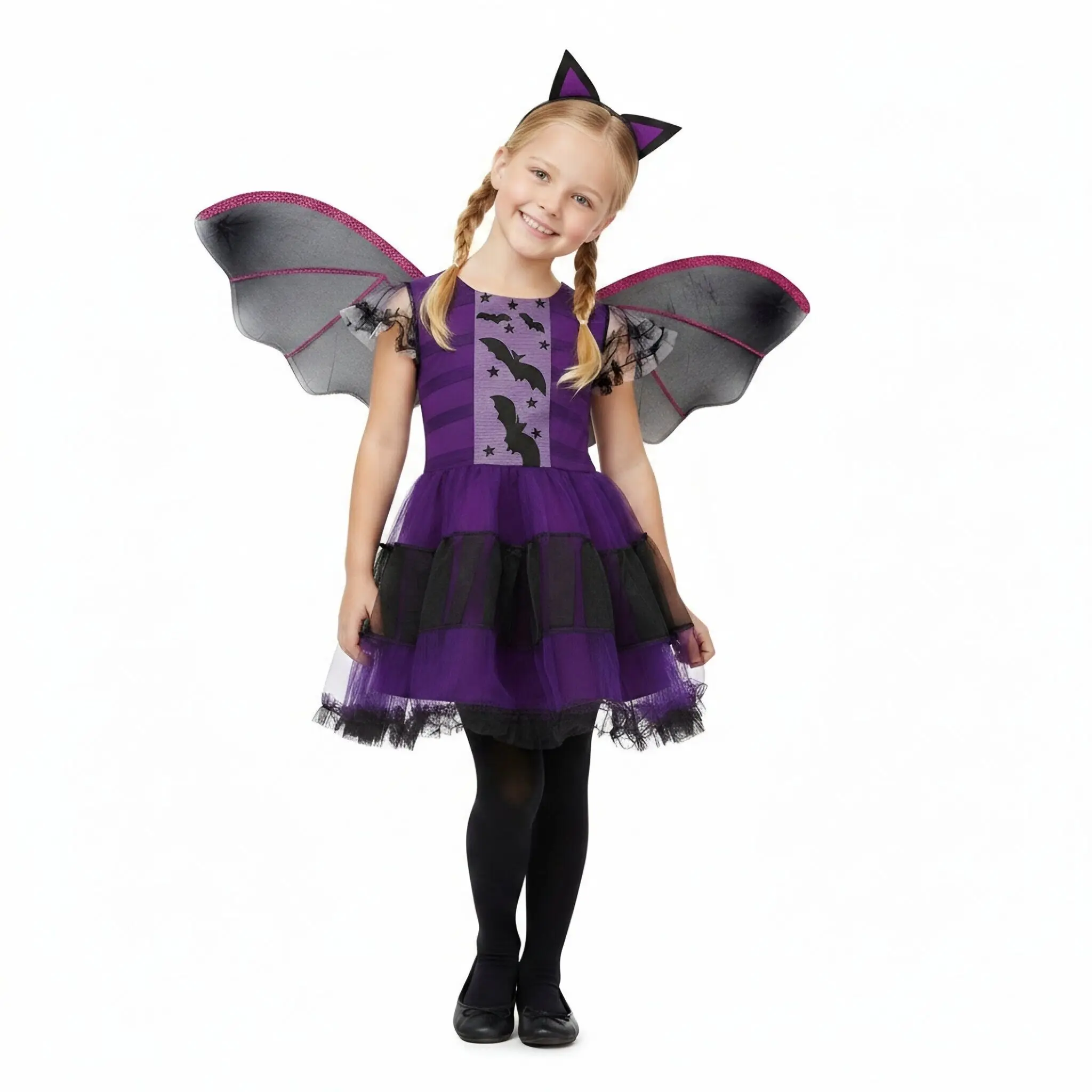 Halloween Cosplay Party Girls Costume Vampire Demon Dress 3 PCS Headband Wings Suit Kids Carnival Vestidos Costume