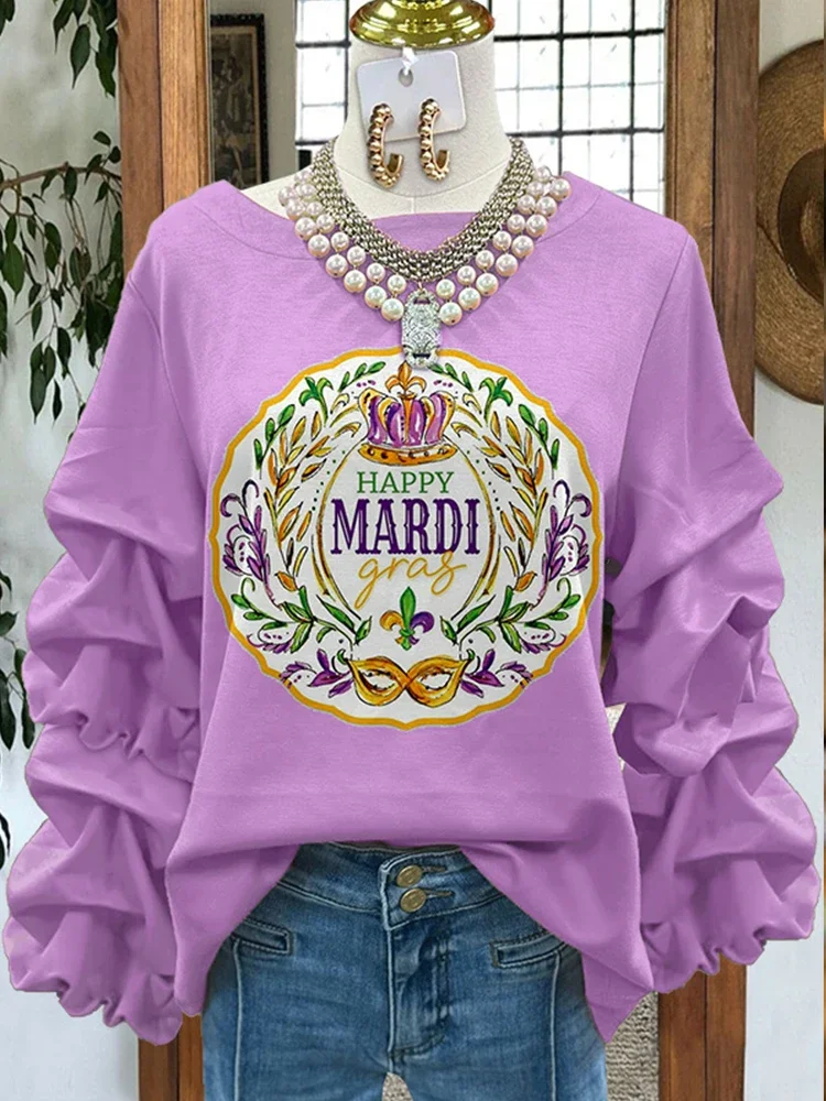 Happy Mardi Gras Pleated Sweatshirt