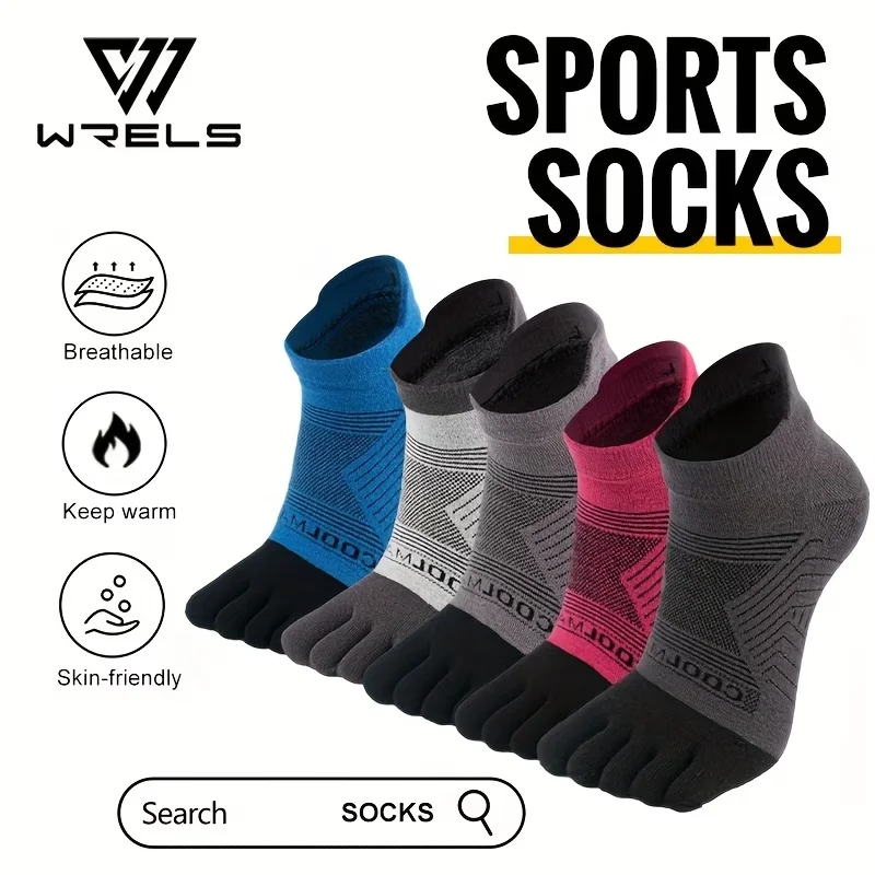 WRELS 1/2/3 Paar Coolmax Zehensocken, feuchtigkeitsableitend, atmungsaktiv, Radfahren, Laufen, Socken für Herren, sportliche Knöchel-Kompressionssocken