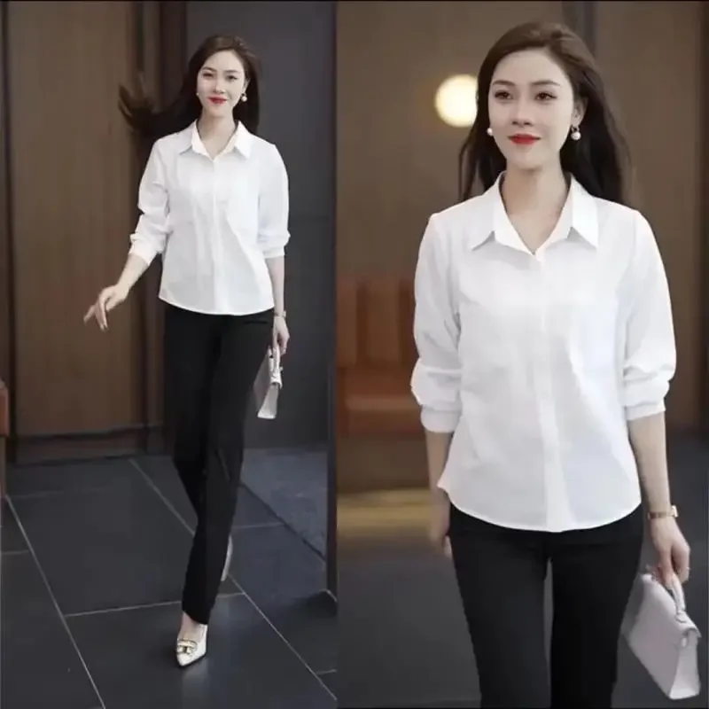 

Korean Dongdaemun Long Sleeve Pocket Shirts and Blouses Slim Casual Top Elegant Feminine Shirt Ladies Work Wear Office Plus size