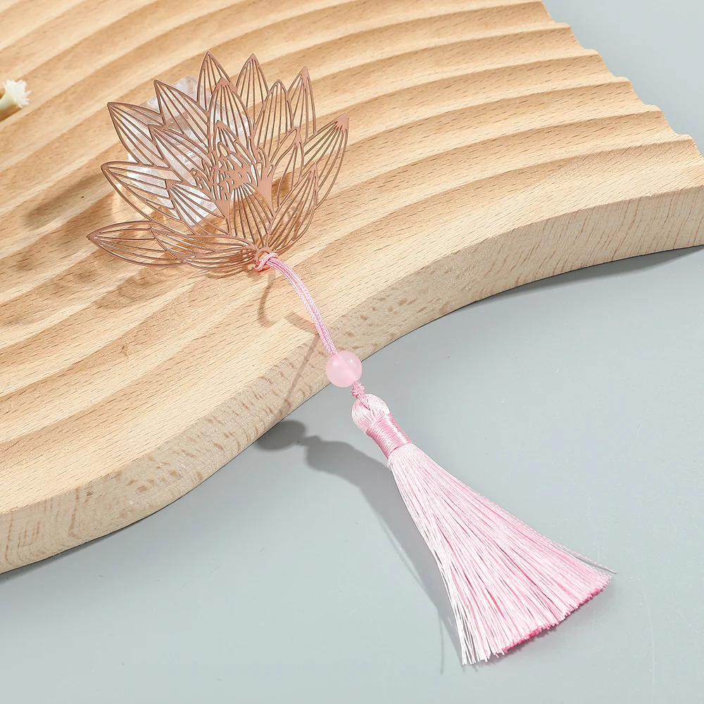 Rose Gold Color Hollow Animal Flower Plant Metal Bookmarks With Pink Tassel For Book Lover Mark Gifts Collection