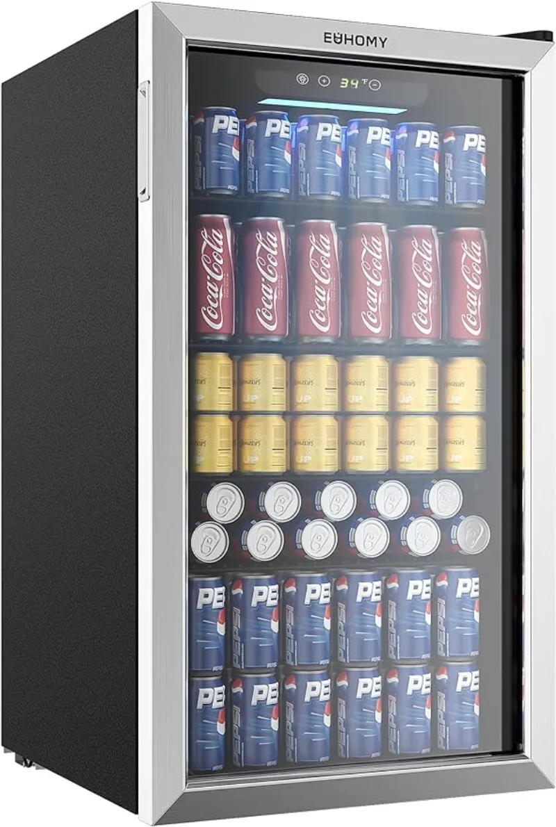 EUHOMY Beverage Refrigerator and Cooler, 126 Can Mini fridge with Glass Door, Small Refrigerator with Adjustable Shelves
