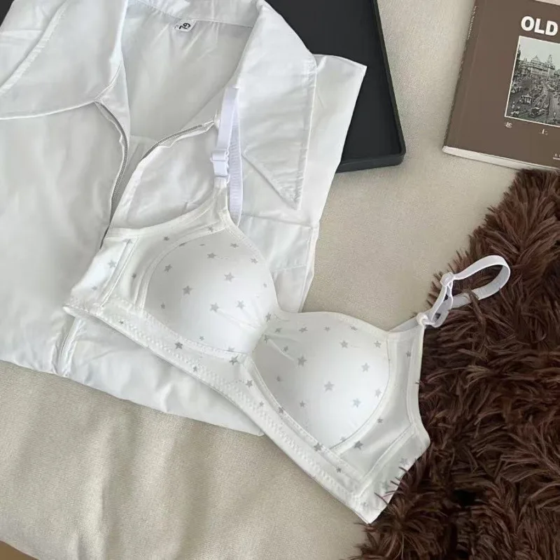Gray Star Pattern Girls Bra Underwear Wireless Collection Lift Ladies Bra Breathable 3/4 Cup Ladies Bra Three Rows Rear Hook