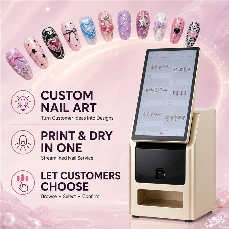 15.6 Inch Smart Nail Printer Commercial Nail Art Printing Machine with AI Pattern Generation Touchscreen and Integrated Curing