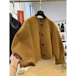 Wool Short Double-sided Woolen Coat Women Autumn and Winter Round Jackets Long Sleeves Short Blends Coats