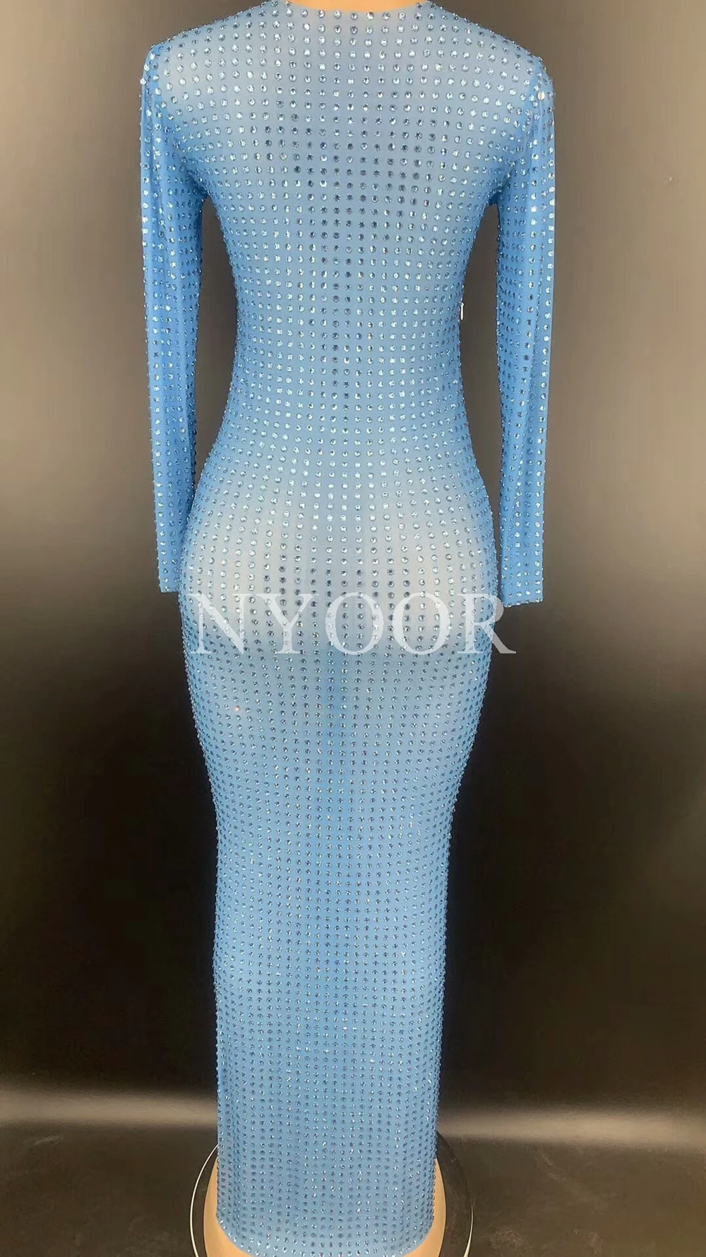 Shining Rhinestone Bodycon Lange Jurk Lady Prom Avond Outfit Bar Zanger See Through Mesh Dress Party Verjaardag Jurken