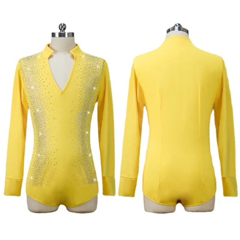 

Customized Men's Long Sleeved Latin Dance Competition Clothing High-end Top with Rhinestones Dance Performance Adult