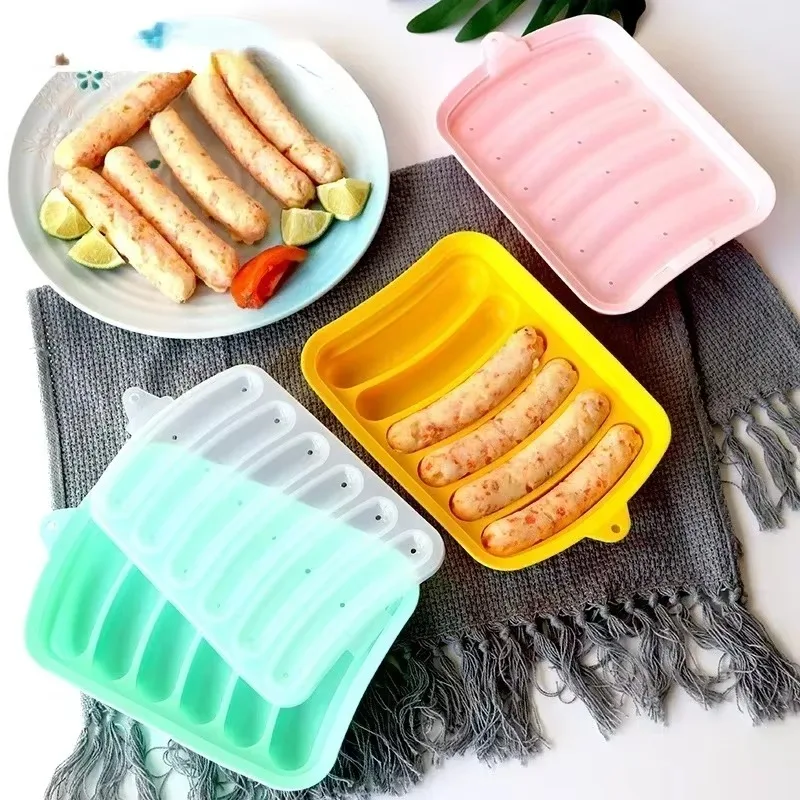Sausage Maker Mould 6 Cavity Silicone DIY Ham Hot Dog Making Moulds With Lid Kitchen Household Sausages Cake Baking Tools Molds image 3