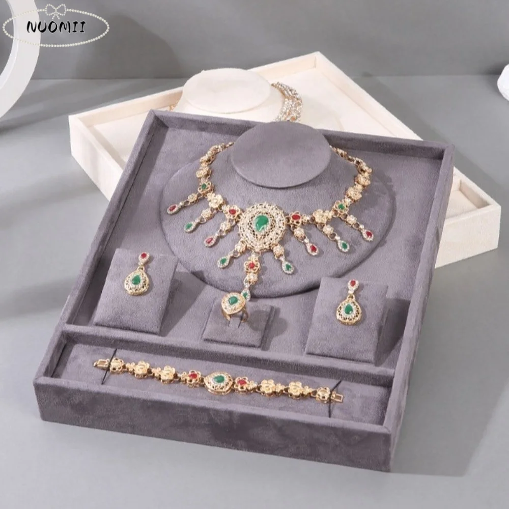 

High-end Jewelry Tray with Partitioned Velvet Texture Jewelry Packaging Gift Box Storage Exquisite Jewelry Set Display Stand