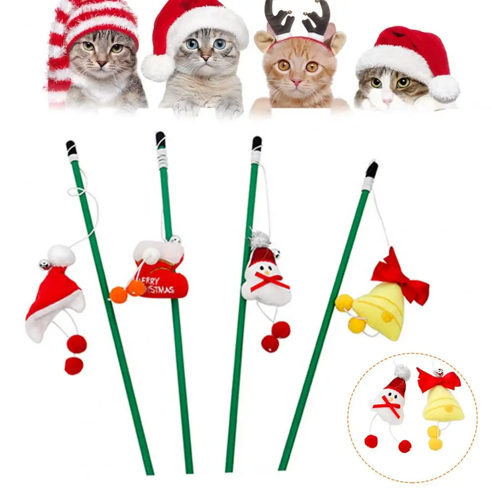 Cats Stick Toys Christmas Element Doll Decompression Cats Teaser Bite Resistant Cute Cats Wand Plush Doll Pompom Toy Pet Gift