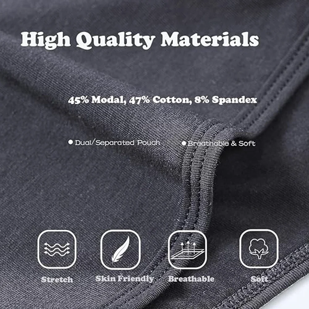 Jinshi Men's Dual Pouch Underwear Short Leg Bulge Boxer Briefs Separated Pouch Modal Trunks Men Underpants