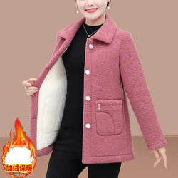 Mom Winter Kleidung Plus Samt Verdickt Warme Mantel Frauen Lamm Pelz Mantel Mittleren Alters Dame Getreide Samt Lose mantel Weibliche Jacke