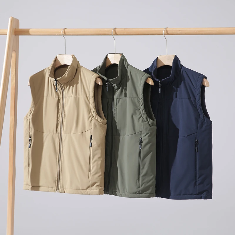 

Двусторонний утепленный мужской жилет для активного отдыха на осень-зиму, модный городской стиль, приталенный крой, на молнии