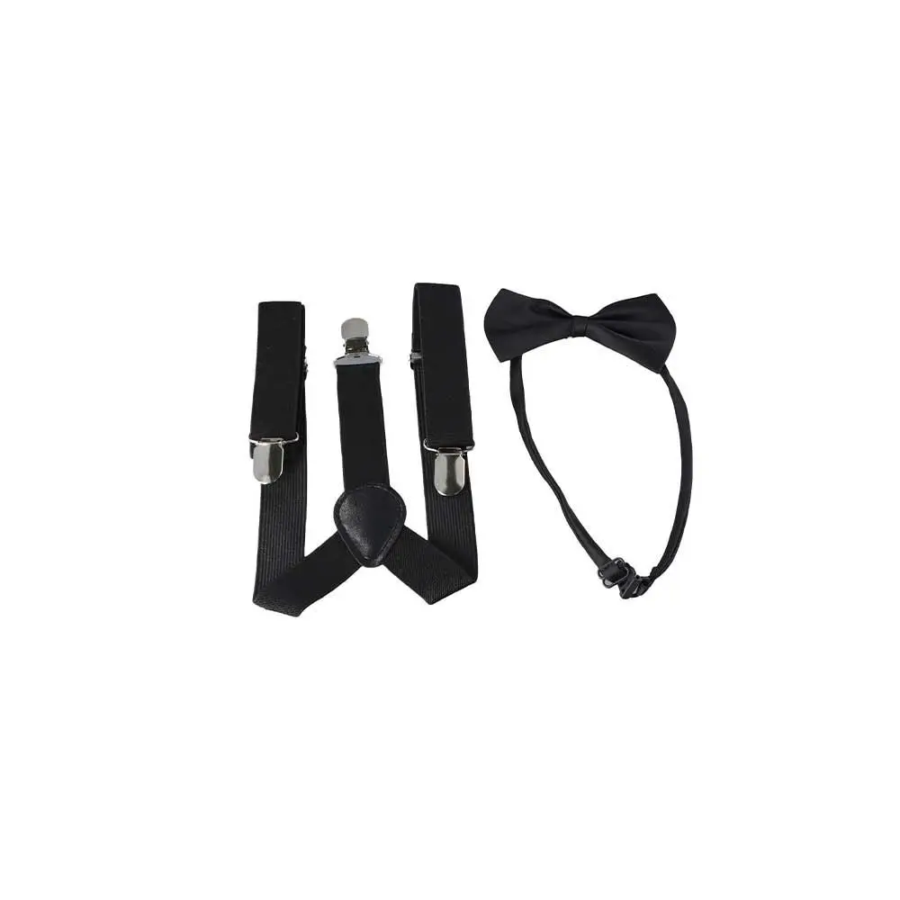 Hanging For Boys For Girls Solid Color Strap Clip For Children Hanging Pants Clip Tie Suspenders Set Bow Tie Suspenders Clips