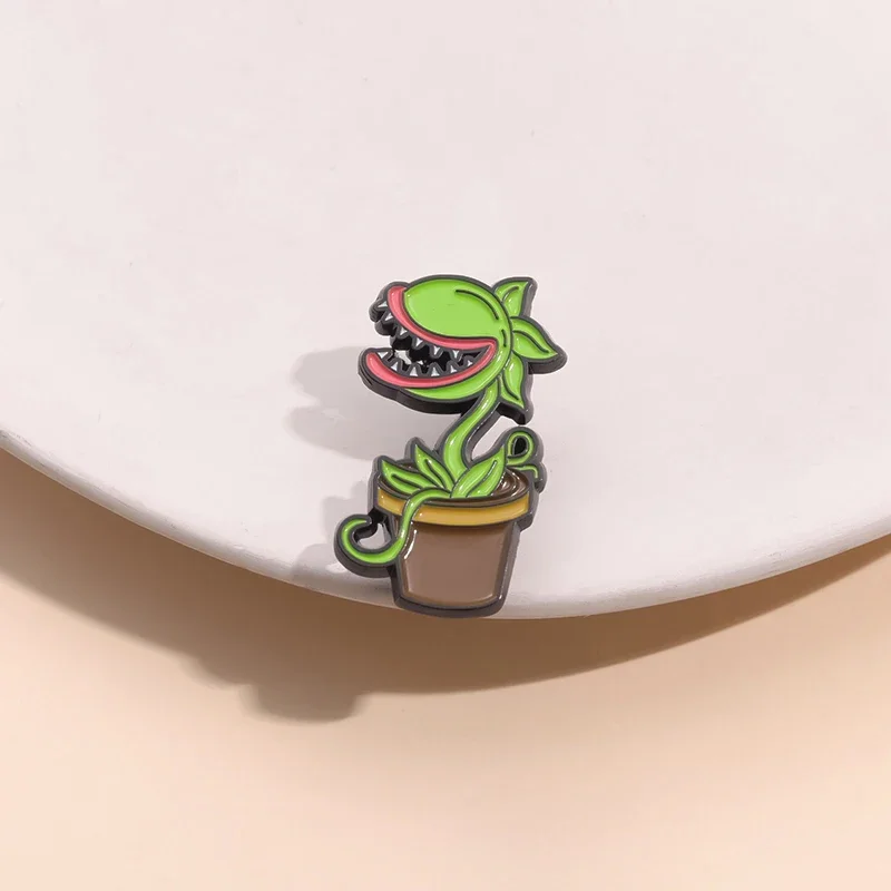 Cartoon Piranha Plant Pot Enamel Pins Custom Cute Fierce Green Plants Brooches Lapel Badges Plant Jewelry Gift for Friends image 3