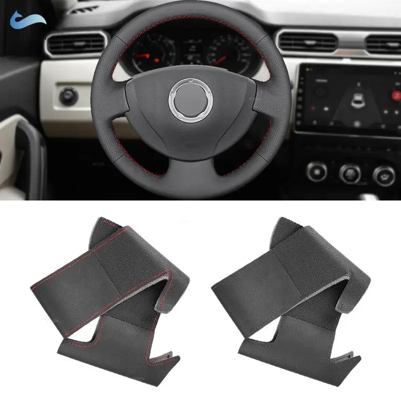 For Renault Logan 1 Sandero Symbol Clio 2 Twingo Lada Largus Nissan Almera 3 G15 Hand-stitched Car Steering Wheel Leather Cover