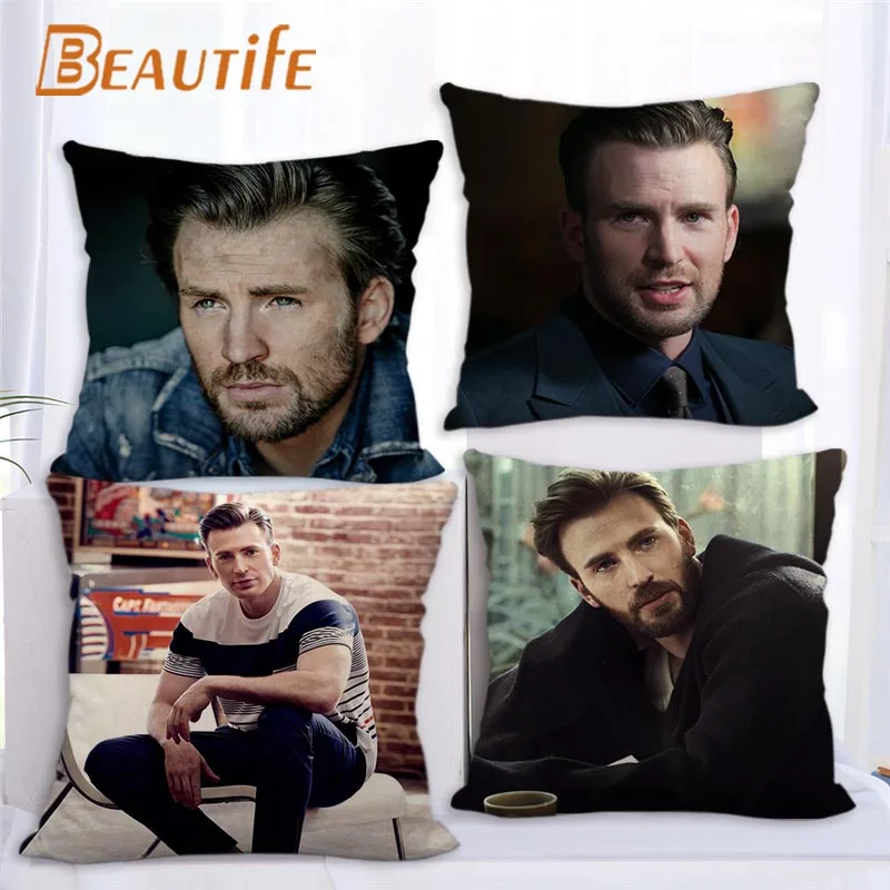 Funda de almohada personalizada de Chris Evans, funda de almohada decorativa de tela de lino y algodón ecológica para boda, 45x45cm