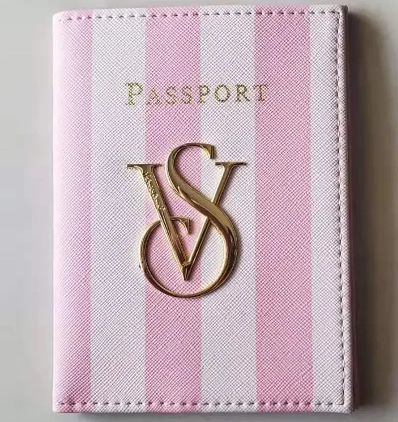 Signature Pink White Stripe Passport Card Case Holder Wallet