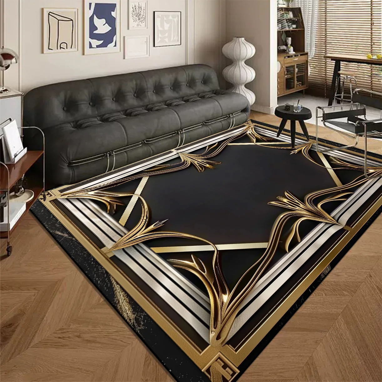 Luxury Marble Style Carpet for Living Room Black Gold Modern Decoration Sofa Table Large Area Rugs Cloakroom Anti-slip Floor Mat