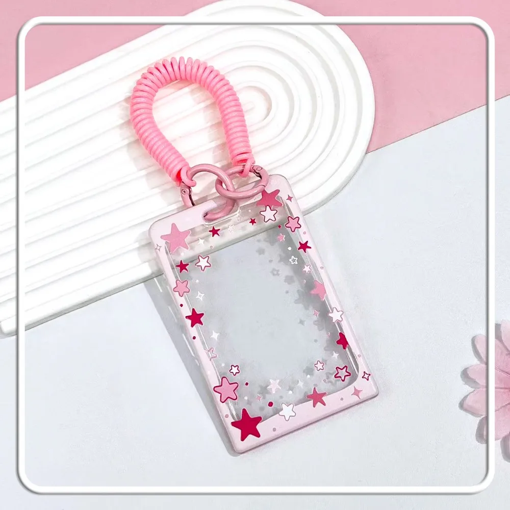 Transparent Sliding Card Holder Portable Sliding Cover Portable Card Protector Thickened Star Pattern Transparent ID Case