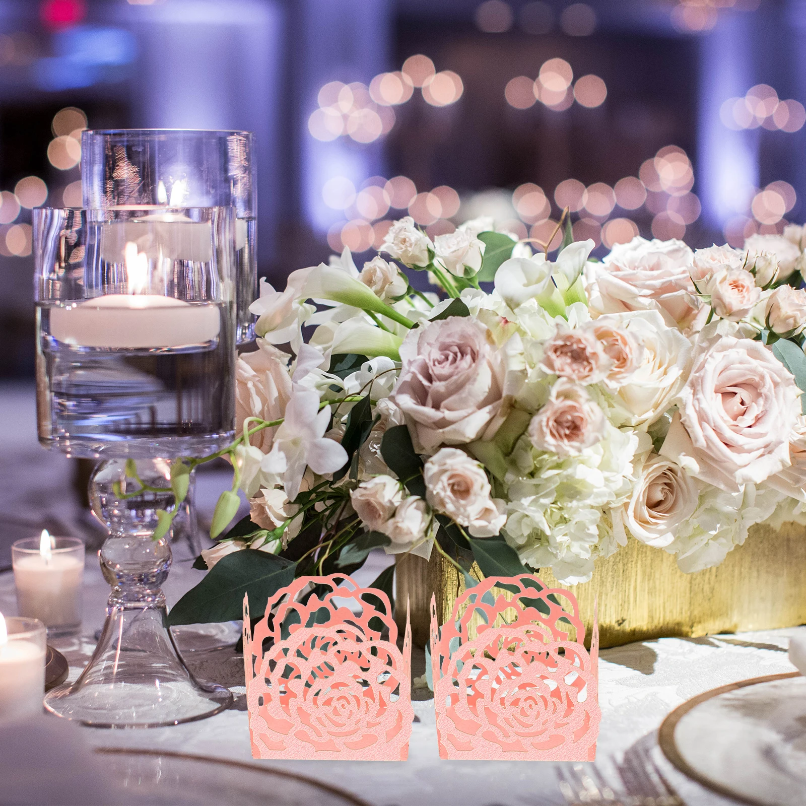 

50pcs Elegant Rose Chocolate Paper Trays Hollow Out Design Candy Cups for Wedding Party Favors Decorative Dessert Packaging