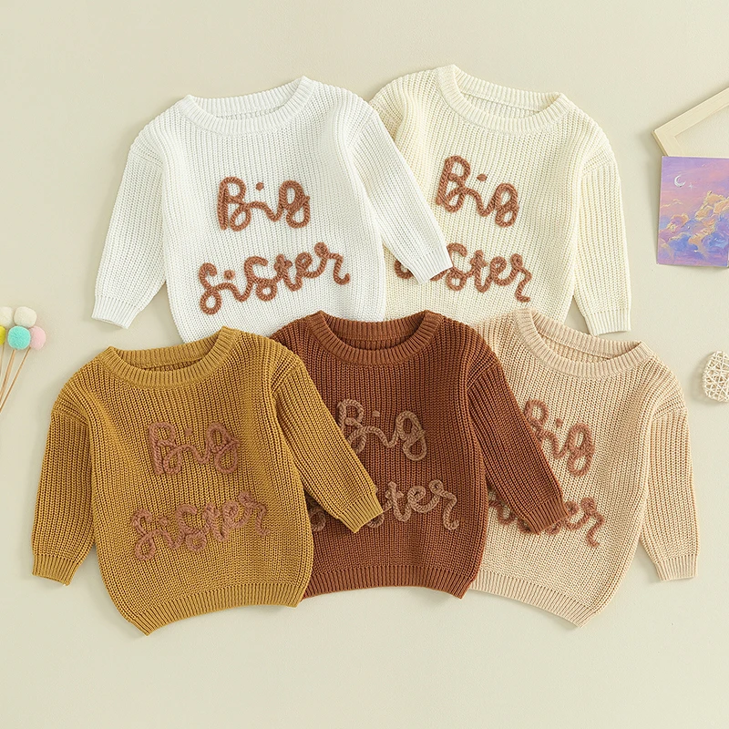 2023-08-18 Lioraitiin 18M-5Y Kids Girls Sweater Letter Embroidery Crew Neck Long Sleeve Pullovers Fall Toddler Clothes Tops