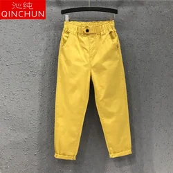Woman Jeans Pants Denim Cropped Women's Autumn Casual Pants Elastic Waist Loose Feet Pantalones Vaqueros Mujer