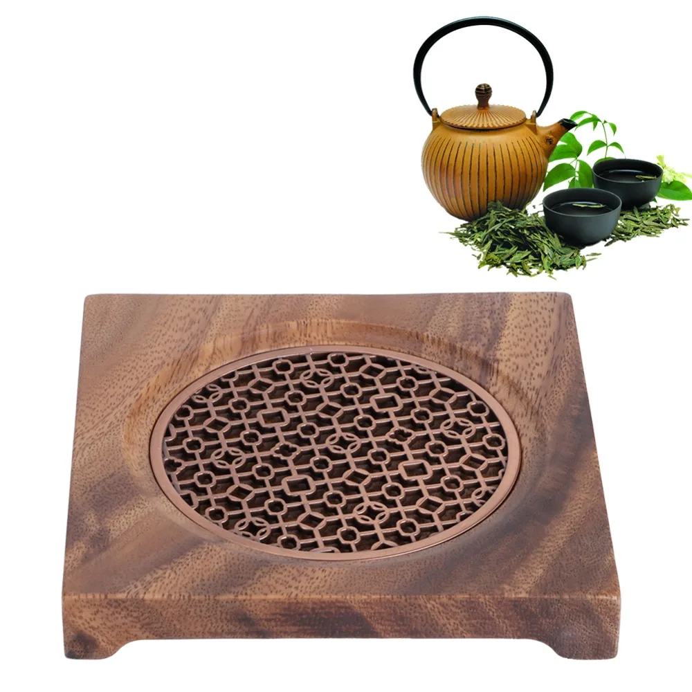 Wooden Trivets Square Shape Walnut Teapot Mat Wood Hollow Design Tea Accessories Innovative Teapot Pad Tea Room Decor
