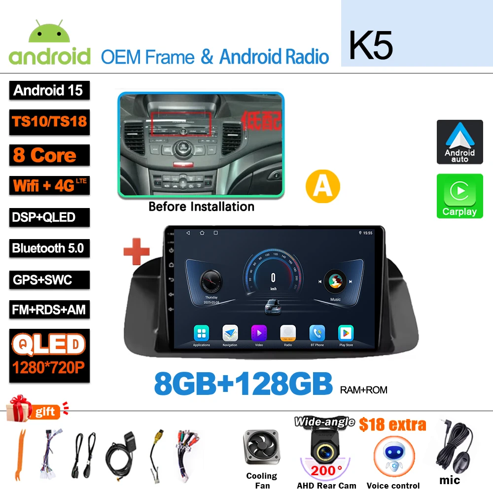 Android 16 Auto radio voor Honda Accord 8 Spirior 2008 2009 2010 2011 2012 2013 multimediasysteem videospeler autoradio GPS navigatie 5G