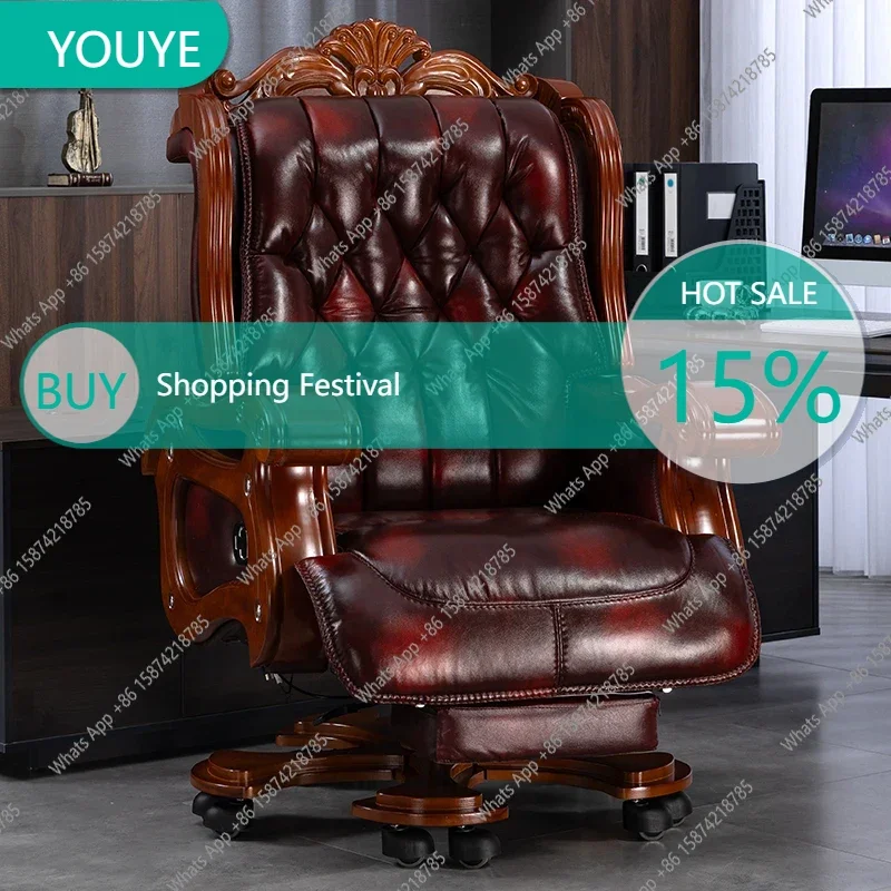 

H-X Leather Wheels Office Chair Armrest Ottoman Massage Executive Swivel Chair Comfortable Designer Silla De Escritorio Furnitur