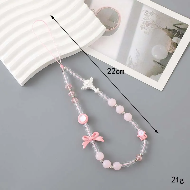 Sweet Pink Butterfly Tulip Wrist Strap Phone Case Rope Simple Pearl Rabbit Bow Beaded Phone Chain Lanyard Jewelry Accessories