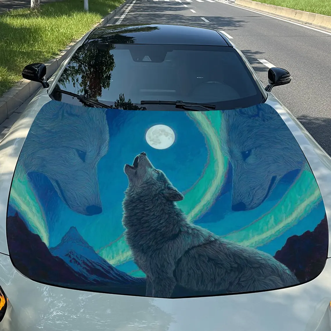 

Наклейка на капот автомобиля-дизайн Howling Wolf, водонепроницаемая и устойчивая к царапинам виниловая пленка, самоклеящаяся защитная пленка для кузова