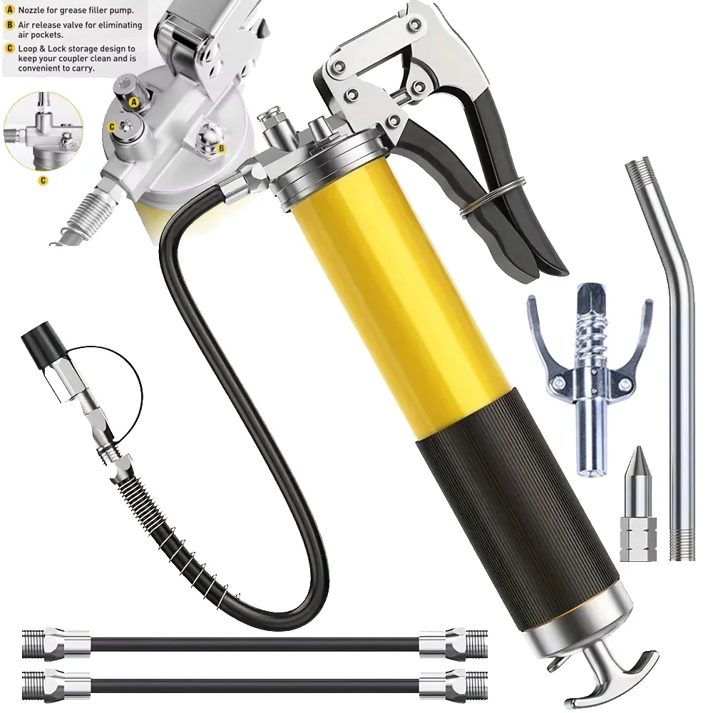

High-Pressure Pumping Grease Gun Greasing Injection 6000-7000 PSI 400CC Manual Grease Gun with Flexible Hose