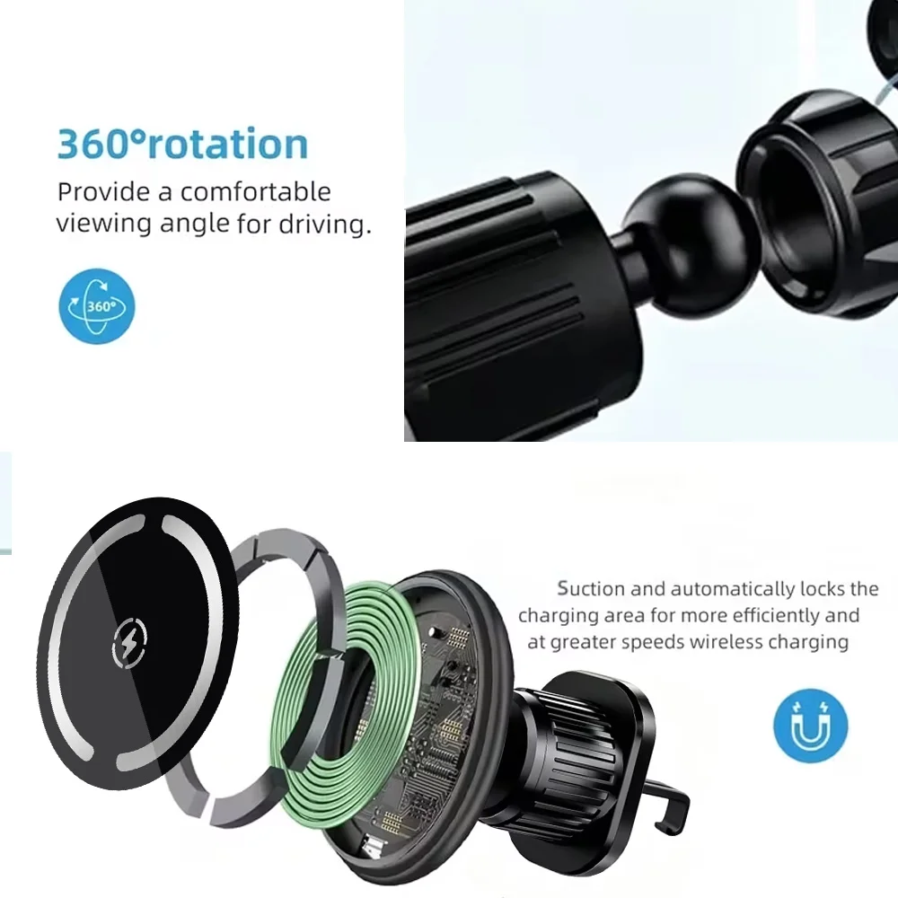 LED Wireless Charger Magnetic Car phone Holder for iPhone 12-17 Pro Max 12 Phone Accessories 30W Fast Charging Induction Adapter view 4