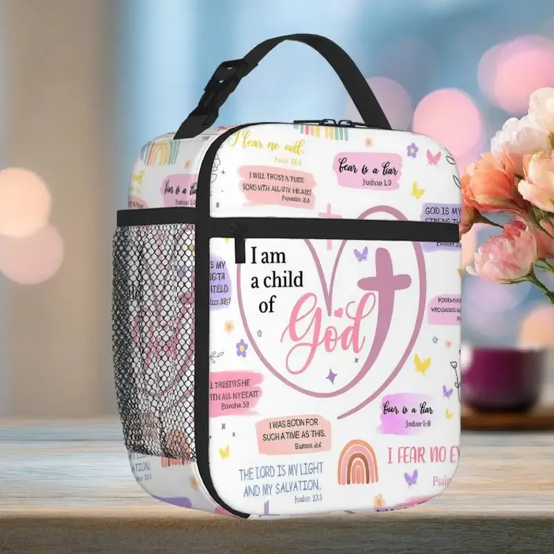 1pc, Heart-shaped Christian Faith Poster with Bible Verses Printed Thermal Bag Insulation Bag Insulated Bag, No Food Contact, Su