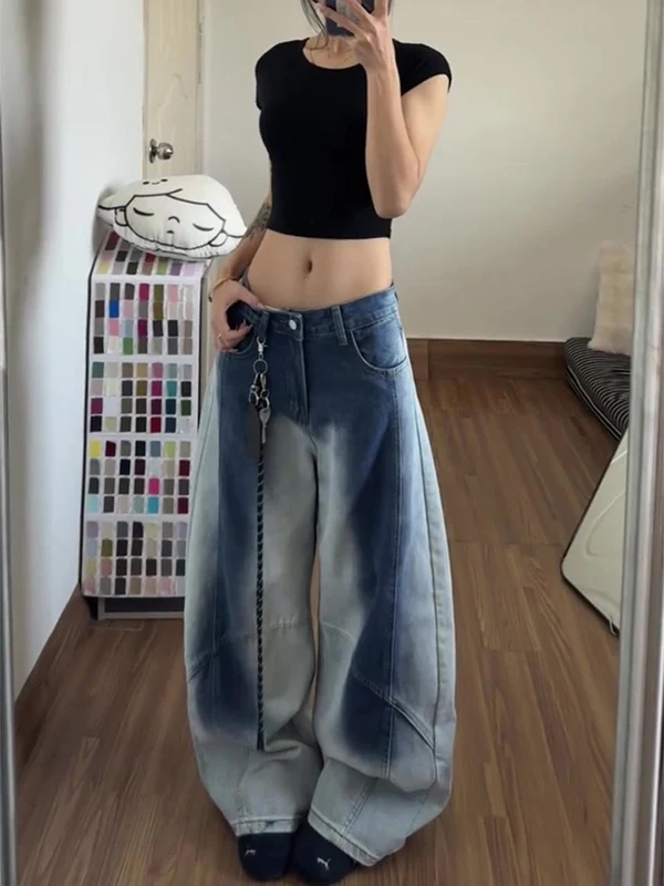 

American Retro adient Knife Jeans Women's High Waist Loose Straight Leg Wide Leg Scythe Pants Autumn New Sle