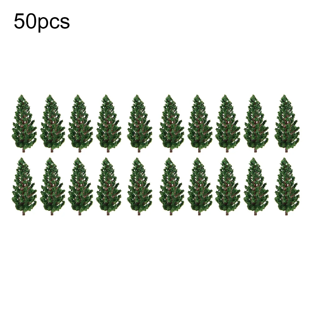 50PCS Realistic Plastic Pine Trees 80mm Green-tree For HO OO Scale-River Diorama Model Railway Landscape Building Accessories
