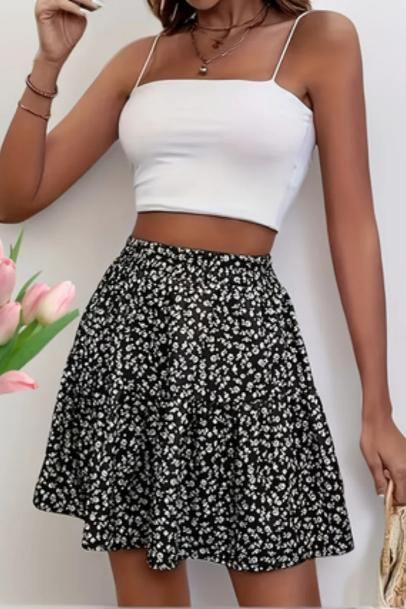 Fashion women's floral skirt with small floral patterns