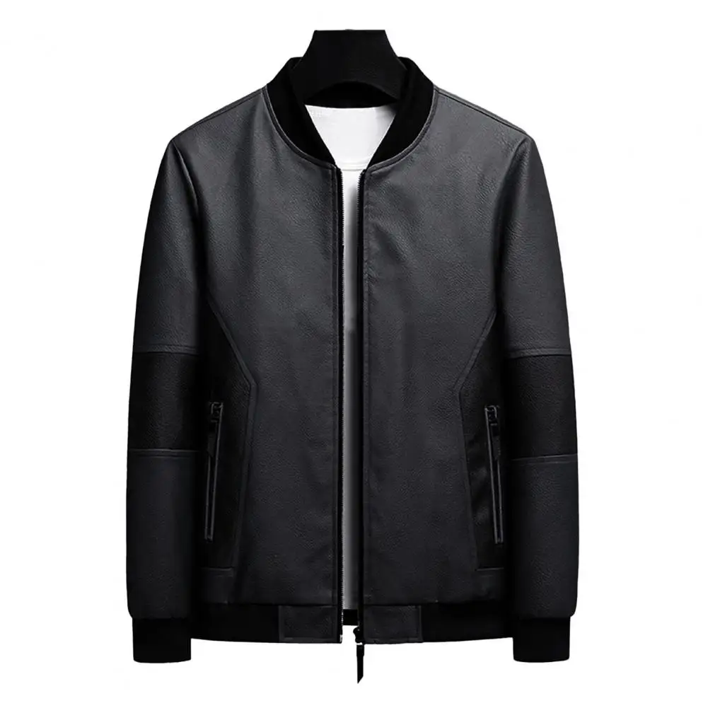 

Men Jacket Colorblock Patchwork Winter Jacket with Stand Collar Zipper Closure for Motorcycle jaqueta masculina