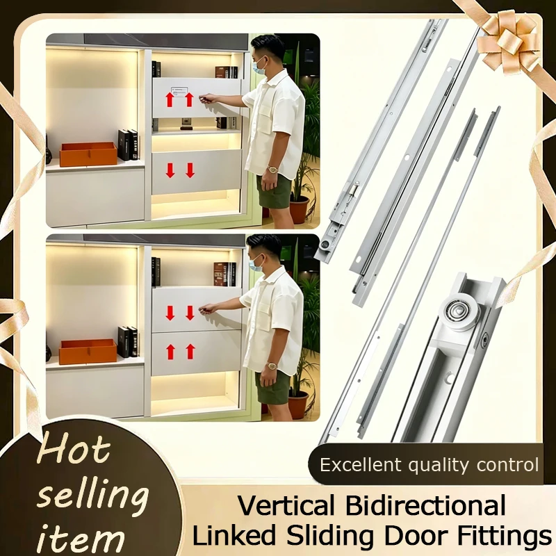 Kitchen Cabinet Up Down Bi Directional Synchronized Double Sliding Door Track Set With Silent Soft Close Rail Hardware System