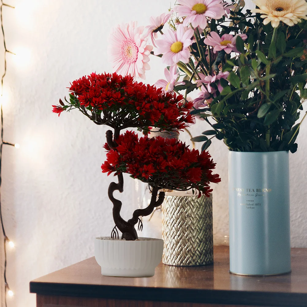 

2Pcs Guest-Greeting Pine Potted Simulation Bonsai Plastic Flower Adornment Artificial Plant Decoration for Living Room Office