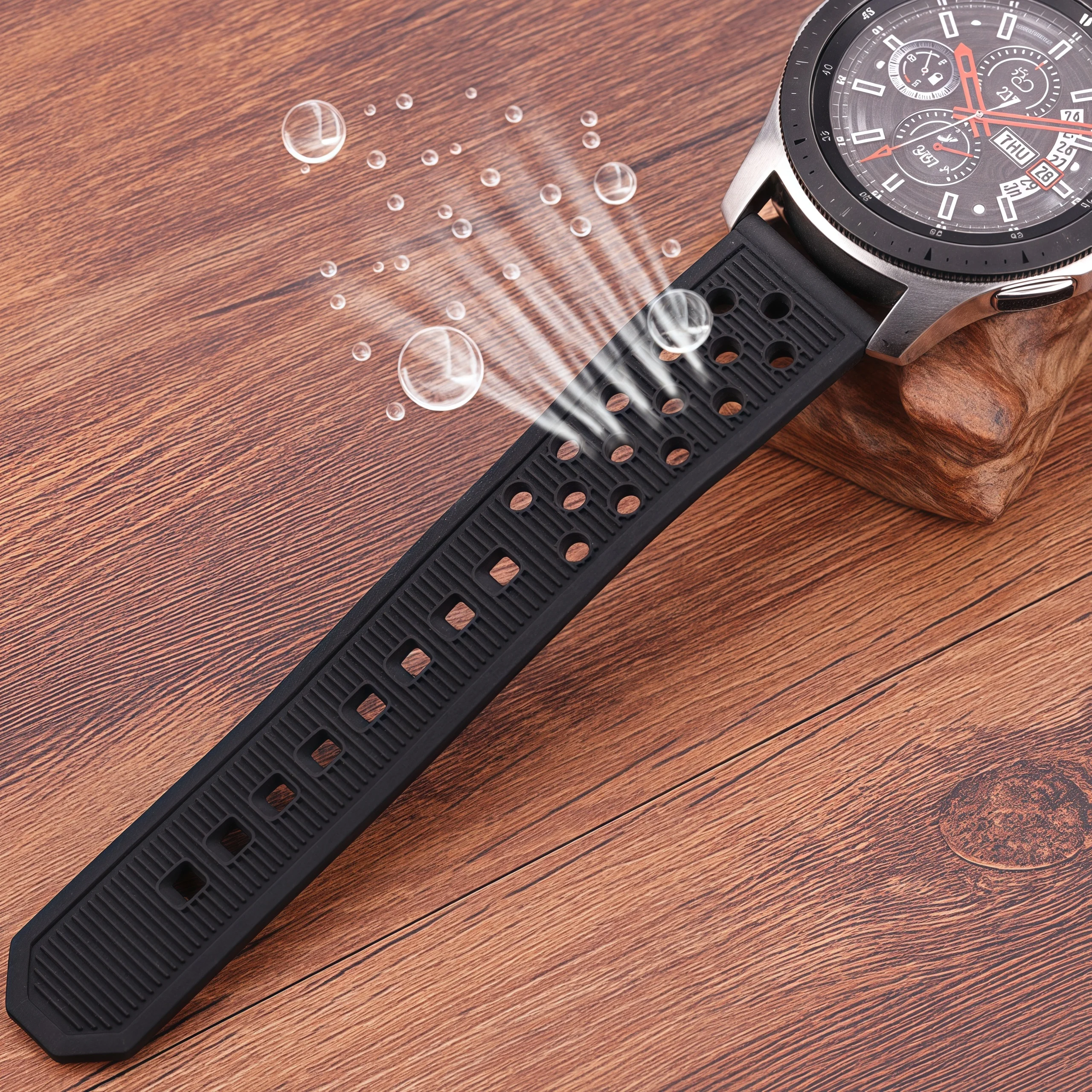 22mm Watchbands Bracelet Black Waterproof Soft Silicone Rubber Men Watch Band Strap Watch Accessories Silver Black Buckle