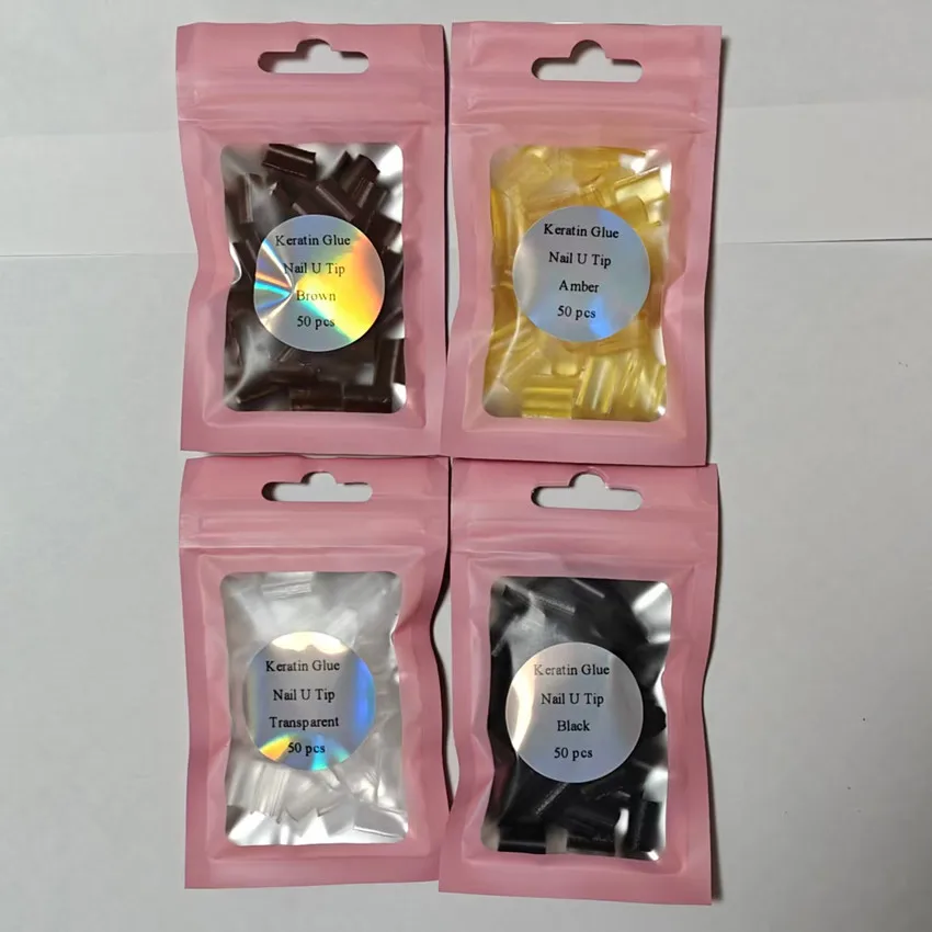 

50pcs Keratin Glue Nail U Tip keratin Transparent white (Finger protceter*2 heat protecter*2 & clip*1 for free)
